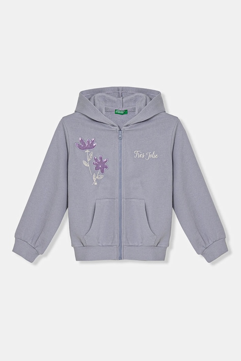United Colors of Benetton hanorac de bumbac pentru copii cu glugă, cu imprimeu, 3J68G503T