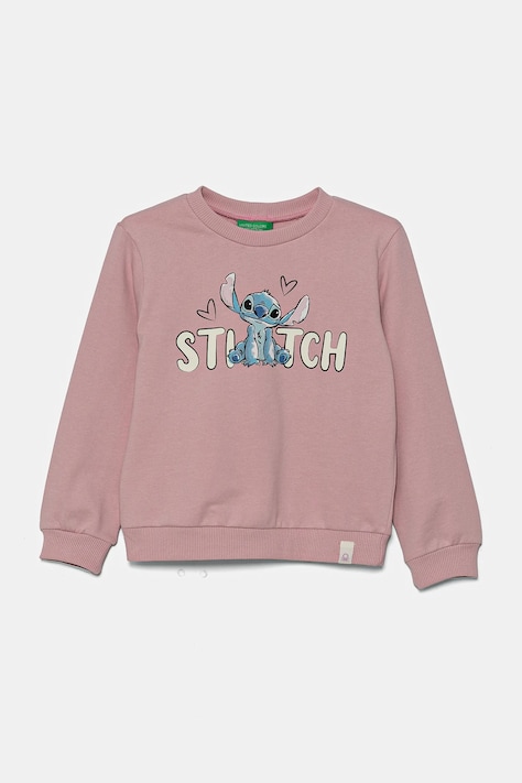 United Colors of Benetton hanorac de bumbac pentru copii x Disney culoarea roz, cu imprimeu, 3PQMG10HP