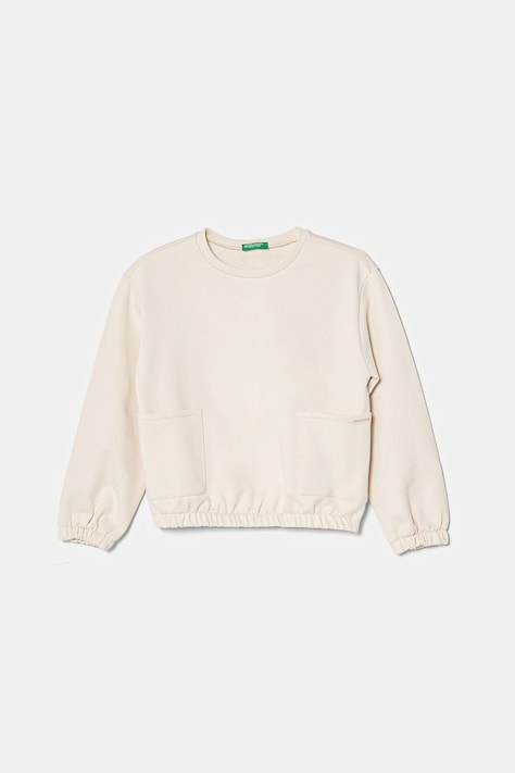 Dětská bavlněná mikina United Colors of Benetton béžová barva, hladká, 3UNIG10IO