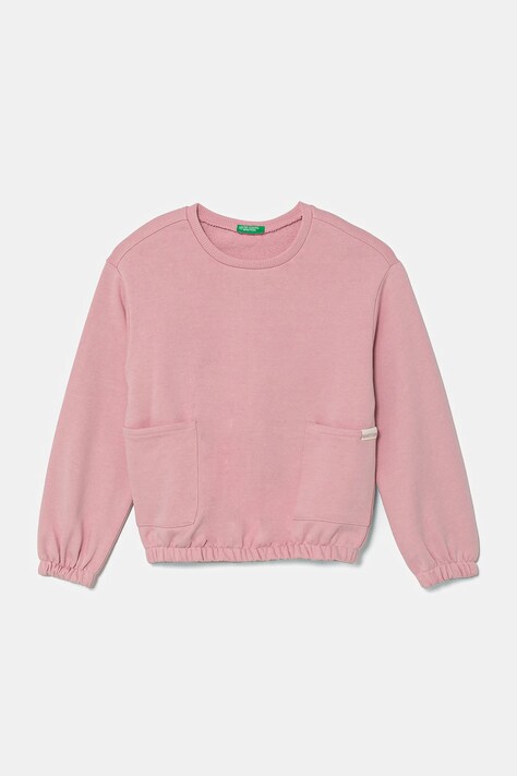 Dětská bavlněná mikina United Colors of Benetton růžová barva, hladká, 3UNIG10IO