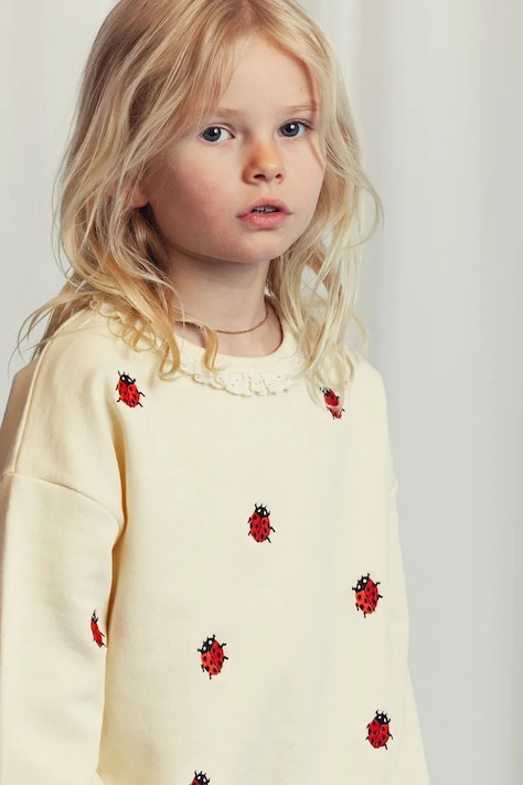 Детски памучен суичър Mini Rodini Ladybugs в бежово с десен 2522010711
