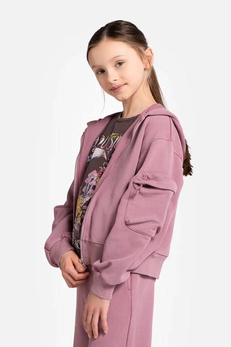 Дитяча кофта Coccodrillo колір рожевий з капюшоном однотонна DREAM DIARIES GIRL JUNIOR