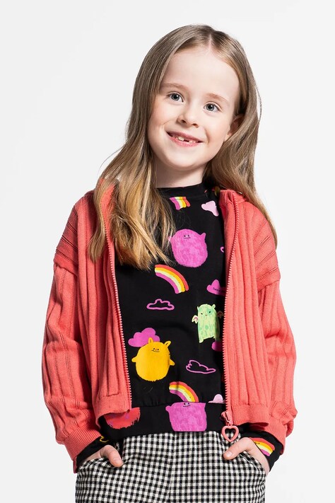 Детски суичър Coccodrillo в черно с десен REBEL GIRL KIDS