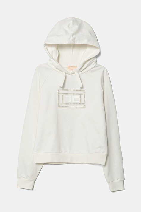 Детски памучен суичър Elisabetta Franchi в бяло с качулка с апликация EFFE147.0.FF002