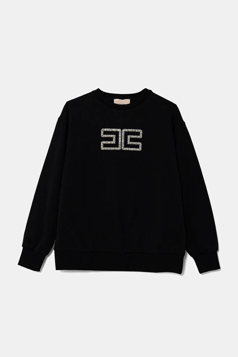 Elisabetta Franchi bluza bawełniana dziecięca kolor czarny z aplikacją EFFE149.0.FF002