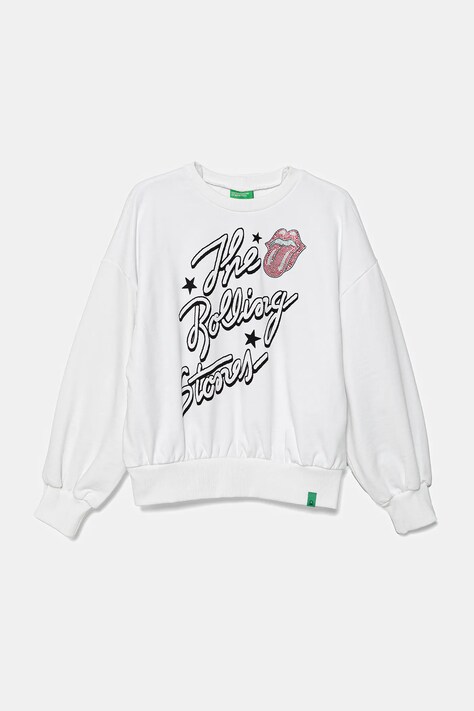 United Colors of Benetton hanorac de bumbac pentru copii culoarea alb, cu imprimeu, 3UNIC10NT