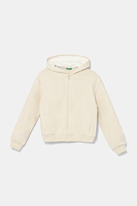 United Colors of Benetton hanorac de bumbac pentru copii culoarea bej, cu glugă, uni, 3UNIC504T