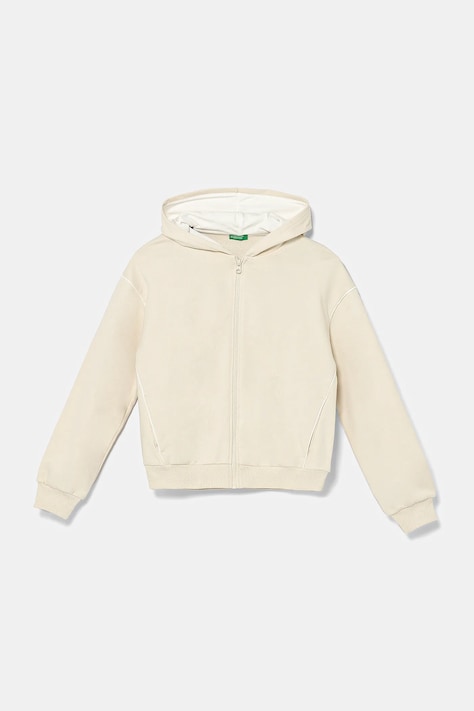 Детская хлопковая кофта United Colors of Benetton цвет бежевый с капюшоном однотонная 3UNIC504T