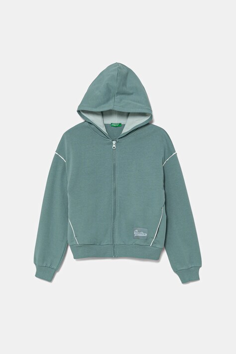 United Colors of Benetton hanorac de bumbac pentru copii culoarea verde, cu glugă, uni, 3UNIC504T