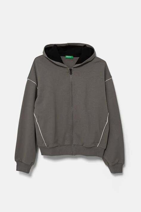 United Colors of Benetton hanorac de bumbac pentru copii culoarea gri, cu glugă, uni, 3UNIC504T