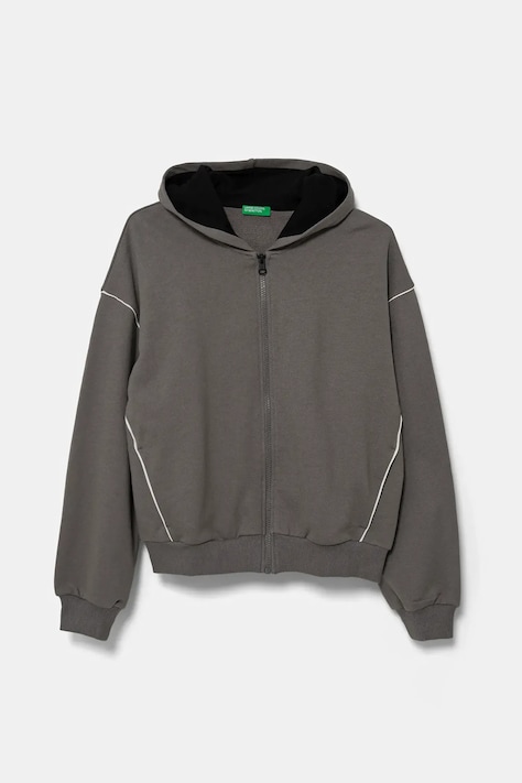 United Colors of Benetton hanorac de bumbac pentru copii culoarea gri, cu glugă, uni, 3UNIC504T