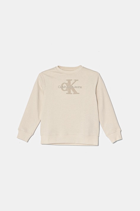 Calvin Klein Jeans hanorac de bumbac pentru copii culoarea bej, cu imprimeu, IN0IN00269