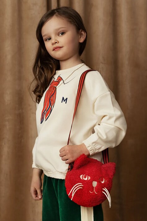 Mini Rodini hanorac de bumbac pentru copii Scarf culoarea bej, cu imprimeu, 2512011111