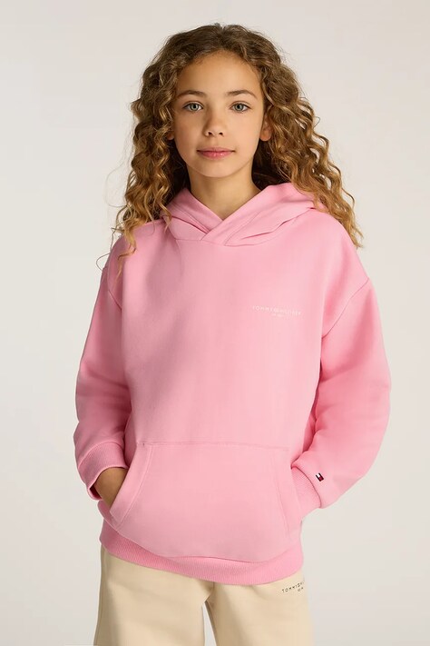 Tommy Hilfiger bluza dziecięca kolor różowy z kapturem gładka KS0KS00595