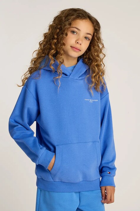 Tommy Hilfiger bluza dziecięca kolor niebieski z kapturem gładka KS0KS00595