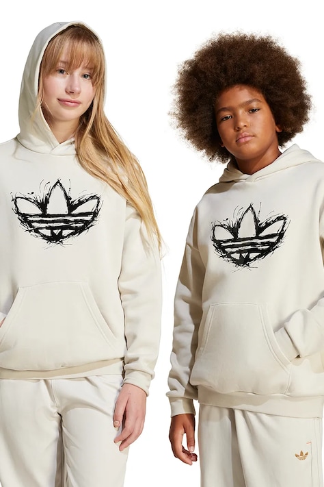adidas Originals bluza dziecięca kolor beżowy z kapturem z aplikacją JD0366