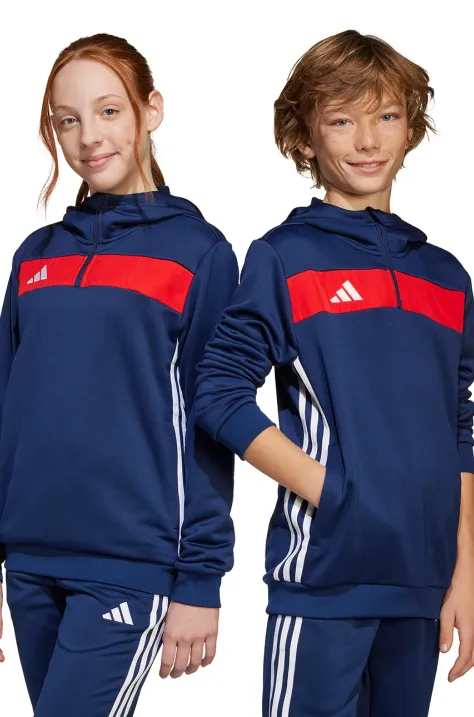 Dječja dukserica adidas Performance boja: tamno plava, s kapuljačom, s uzorkom, JD3054