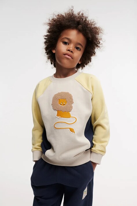 Detská bavlnená mikina Liewood Aude Placement Sweatshirt žltá farba, s nášivkou, LW19863