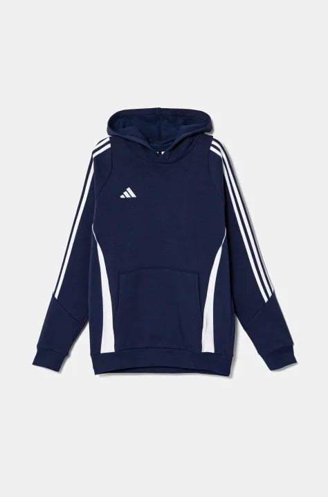 Otroški pulover adidas Performance mornarsko modra barva, s kapuco, IR7504