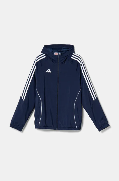 adidas Performance bluza dziecięca kolor granatowy z kapturem z aplikacją IM8797