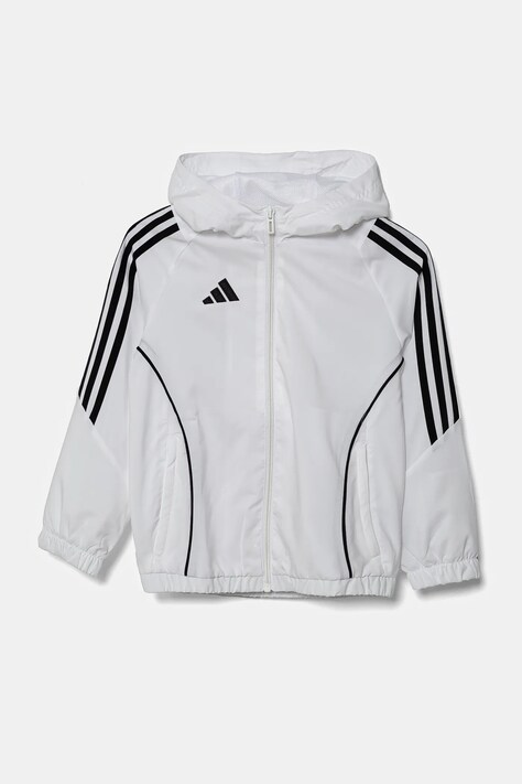 Дитяча кофта adidas Performance колір білий з капюшоном візерунок IM8799