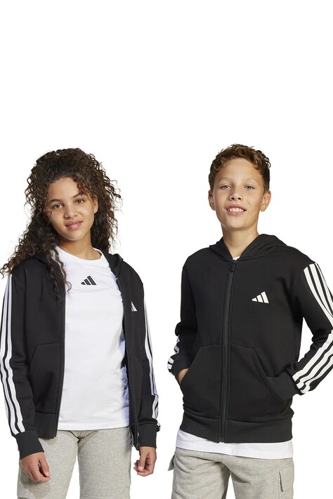 Дитяча кофта adidas колір чорний з капюшоном візерунок JD6494
