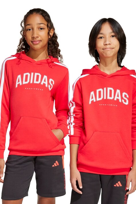 Dětská mikina adidas červená barva, s kapucí, s potiskem, JM7357