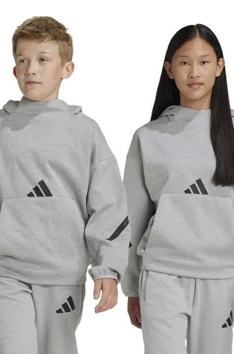 Dětská mikina adidas šedá barva, s kapucí, s potiskem, IN6063