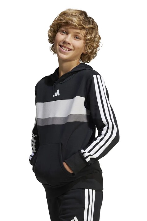 Дитяча кофта adidas колір чорний з капюшоном з принтом JC7480