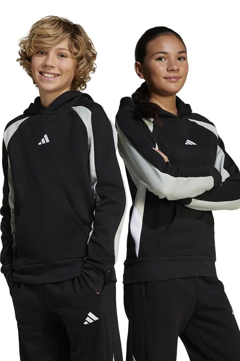 Dětská mikina adidas černá barva, s kapucí, vzorovaná, JD0057