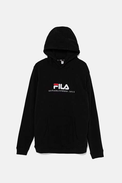 Дитяча кофта Fila LODDIN колір чорний з капюшоном з принтом FAT0624