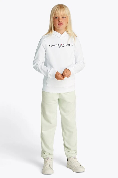 Tommy Hilfiger hanorac de bumbac pentru copii culoarea alb, cu glugă, cu imprimeu, KS0KS00205