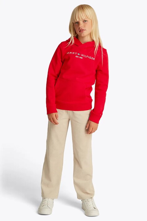 Tommy Hilfiger bluza bawełniana dziecięca kolor czerwony z kapturem z aplikacją KS0KS00205