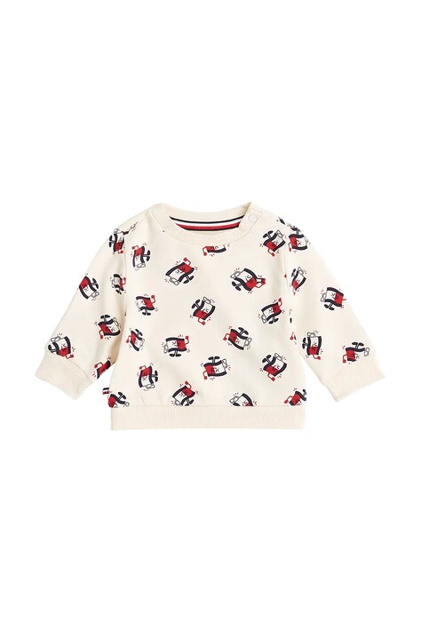 Tommy Hilfiger bluza bawełniana niemowlęca kolor beżowy wzorzysta KN0KN02029