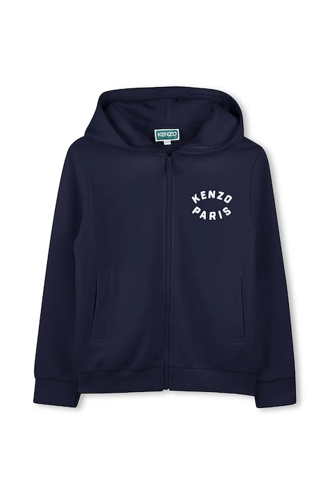 Kenzo Kids bluza bawełniana dziecięca kolor granatowy z kapturem z nadrukiem K61176