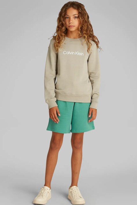Dětská bavlněná mikina Calvin Klein Jeans zelená barva, s potiskem, IU0IU00680