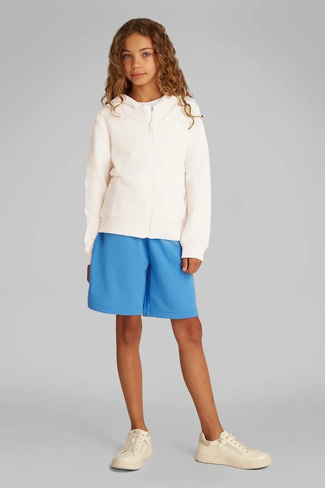 Calvin Klein Jeans bluza copii culoarea bej, cu glugă, neted, IU0IU00707