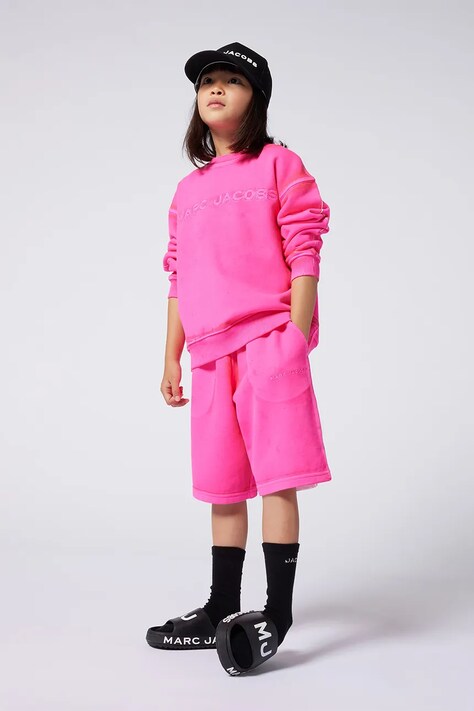 Dětská bavlněná mikina Marc Jacobs růžová barva, W60435