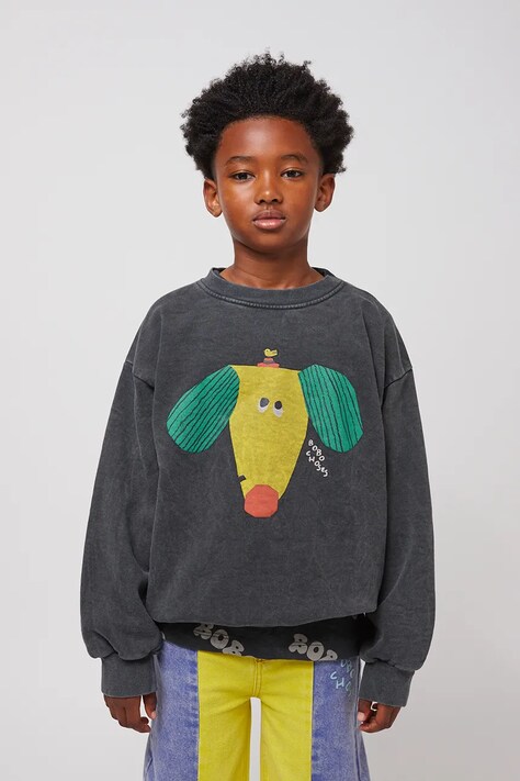 Детски памучен суичър Bobo Choses Happy Dog в черно с принт 125AC035