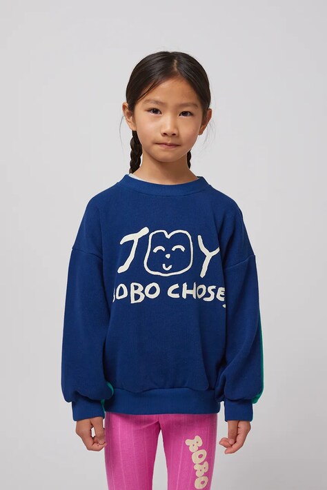 Bobo Choses hanorac de bumbac pentru copii Smiling culoarea albastru marin, cu imprimeu, 125AC040