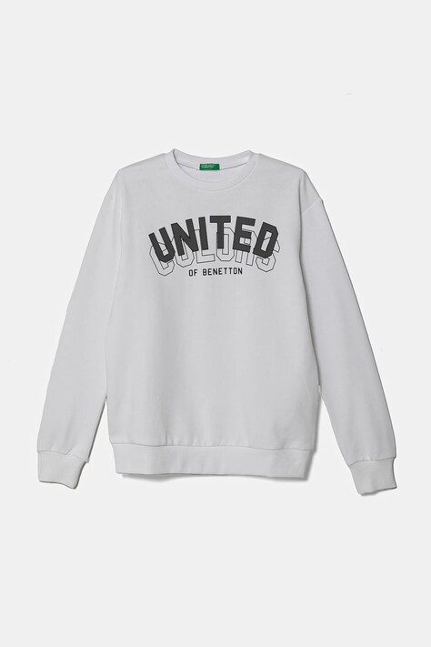 Dětská bavlněná mikina United Colors of Benetton bílá barva, s kapucí, s potiskem, 3J68C10N2
