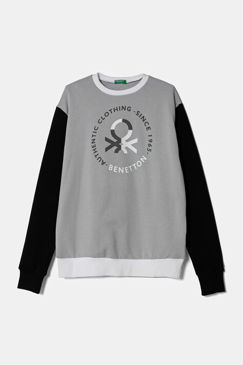 United Colors of Benetton hanorac de bumbac pentru copii culoarea gri, cu glugă, cu imprimeu, 3J68C10N2