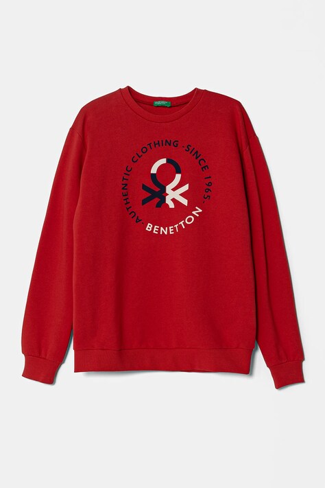 Dětská bavlněná mikina United Colors of Benetton červená barva, s kapucí, s potiskem, 3J68C10N2