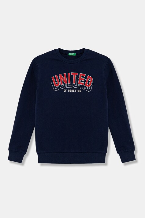United Colors of Benetton hanorac de bumbac pentru copii culoarea bleumarin, cu glugă, cu imprimeu, 3J68C10N2
