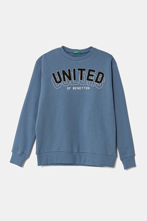 United Colors of Benetton hanorac de bumbac pentru copii cu glugă, cu imprimeu, 3J68C10N2