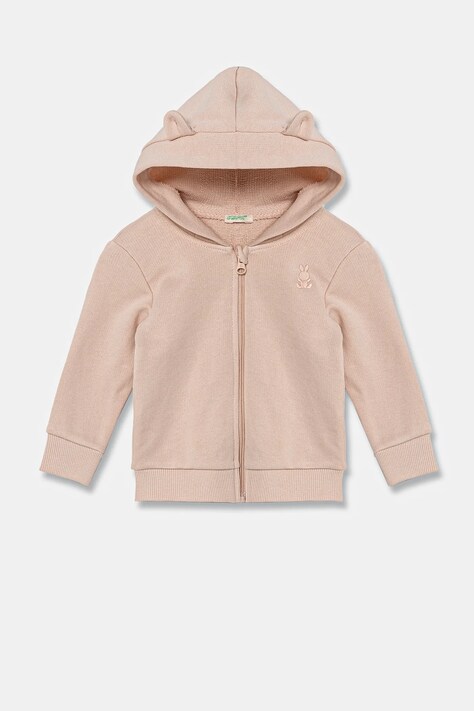 United Colors of Benetton hanorac de bumbac pentru bebelusi culoarea portocaliu, cu glugă, neted, 3J70A5017