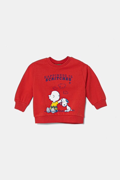 Dječja pamučna dukserica United Colors of Benetton x Snoopy boja: crvena, s tiskom, 3PQMG10IA