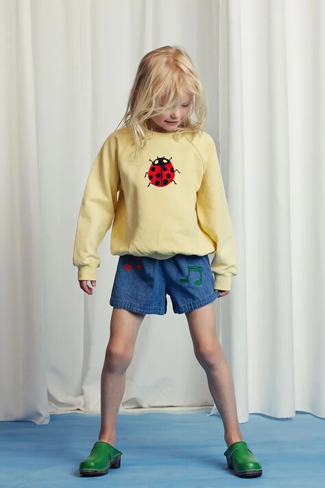 Детская хлопковая кофта Mini Rodini Ladybugs цвет жёлтый с аппликацией 2522010923