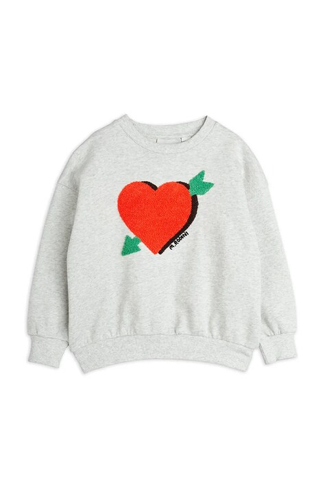 Mini Rodini hanorac de bumbac pentru copii Arrowed heart culoarea gri, cu imprimeu, 2522012394