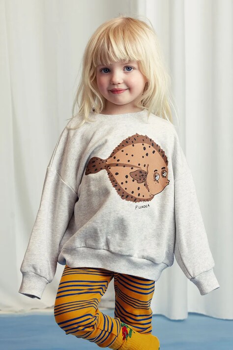 Mini Rodini hanorac de bumbac pentru copii Flundra culoarea gri, cu imprimeu, 2522012894